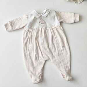 🇫🇷 Vintage Modi France Baby Romper 62 Bunny Embroidery Footed Cotton